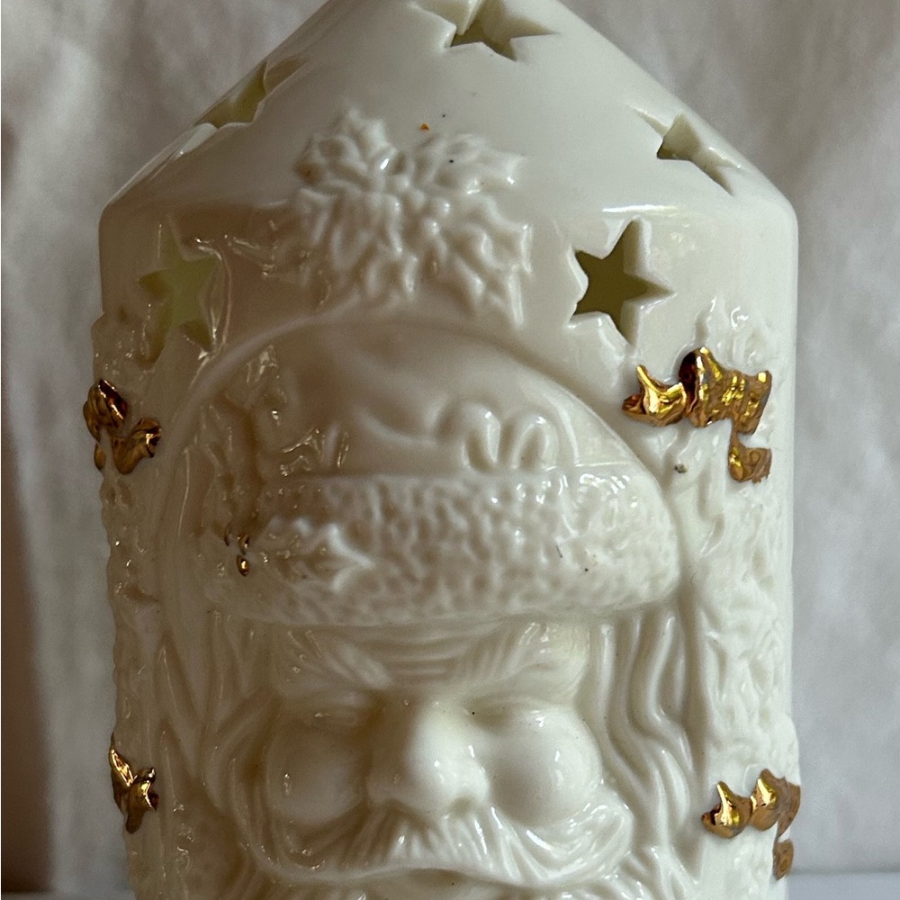 Source Unknown White and Gold Santa Candle Holder